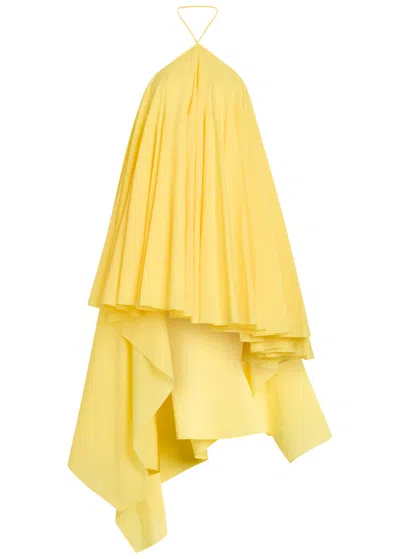 Jacquemus Courte Asymmetric Cotton-blend Crepon Halterneck Dress In Yellow