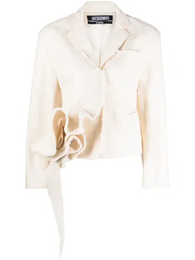 Jacquemus Stretch Wool Blazer Jacket In Off White