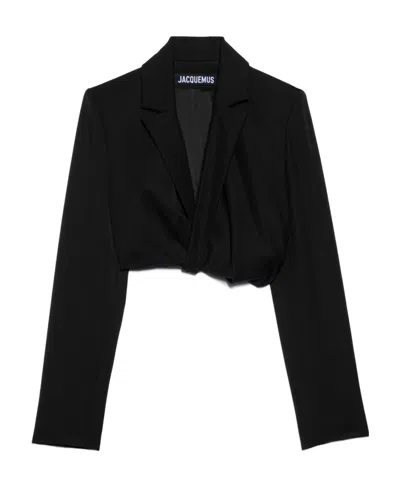Jacquemus La Veste Bahia Cropped Blazer In Black