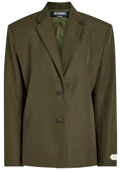 Jacquemus La Veste Carree Wool Blazer In Green