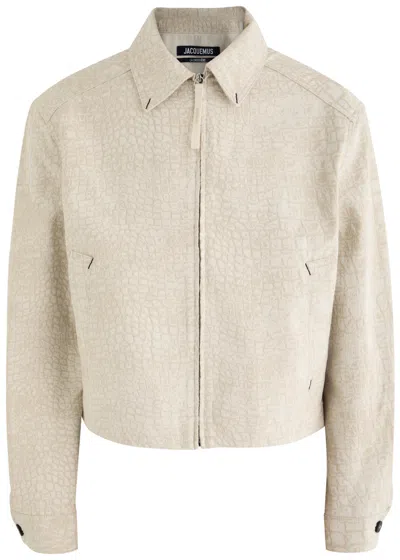 Jacquemus La Veste De-nîmes Crocodile-effect Canvas Jacket In Beige