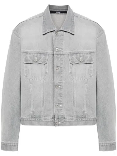 Jacquemus La Veste Brand-patch Regular-fit Denim Jacket In Grey/off-white