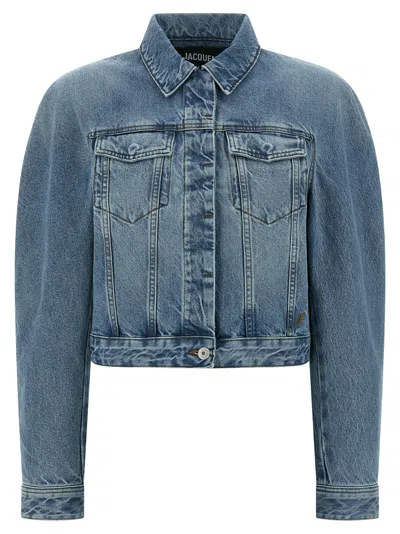 Jacquemus La Veste De-nimes Ovalo Puffer Jackets Light Blue