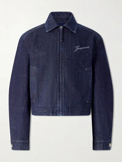 Jacquemus La Veste De-nîmes Logo-embroidered Denim Jacket In Blue