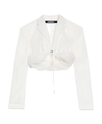 Jacquemus La Veste Dentelle Cropped Jacket In White