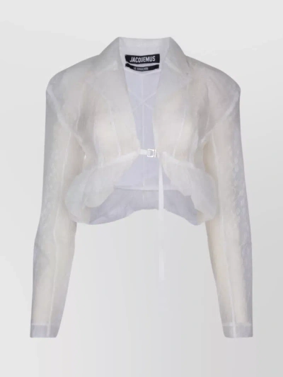 Jacquemus Sheer Structured Cropped Jacket In Grey