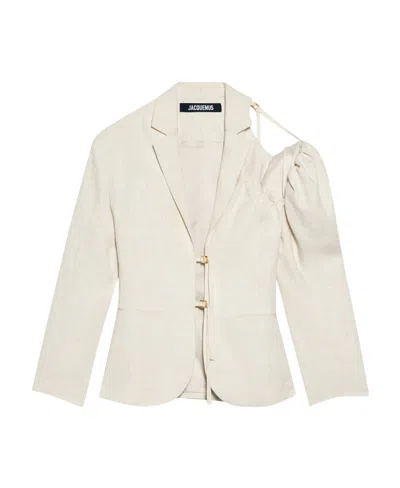 Jacquemus La Veste Galliga Asymmetric Blazer In White