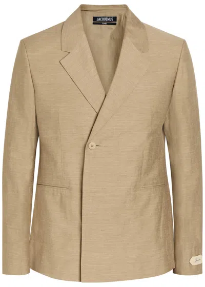 Jacquemus La Veste Melo Slubbed Linen-blend Blazer In Brown