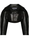 Jacquemus Obra Crop Leather Jacket In Black