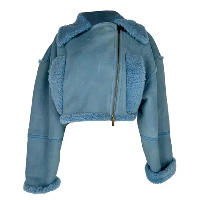 Pre-owned Jacquemus La Veste Paioù Cropped Jacket In Blue Lamb Leather