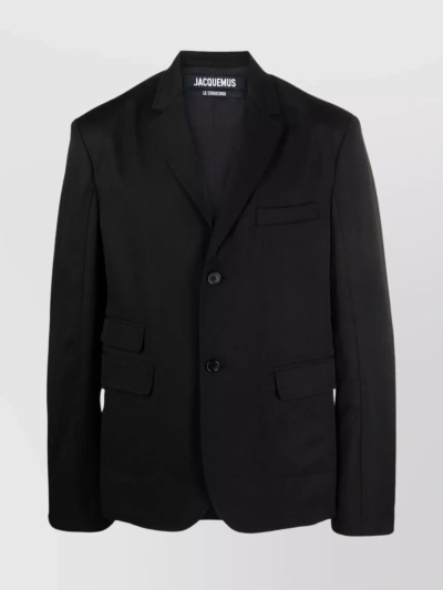 Jacquemus Draped Sleeve Blazer With Rear Vent In Black