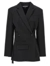 Jacquemus Tibau Asymmetric Double-breasted Grain De Poudre Wool Blazer In Black