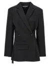 Jacquemus Tibau Asymmetric Double-breasted Grain De Poudre Wool Blazer In Black