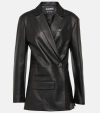 Jacquemus Tibau Double-breasted Leather Jacket In Black