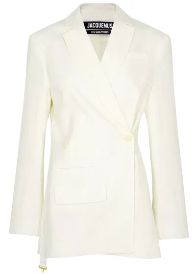 Jacquemus Tibau Crossover Double-breasted Blazer In White