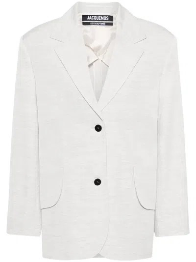 Jacquemus Les Sculptures Padded Shoulder Titolo Blazer In Grey