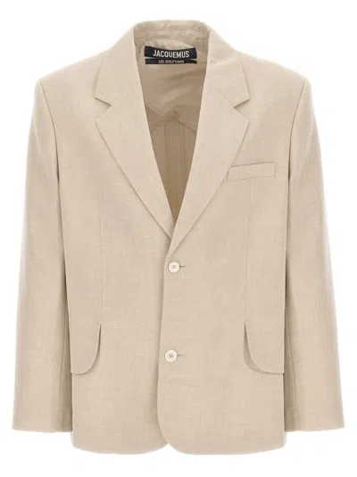 Jacquemus Titolo Linen And Wool Single-breasted Blazer In Beige