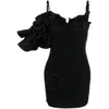 Jacquemus Ruffle Sleeve Detail Mini Dress In Black