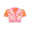 Jacquemus Ladies Multi-orange Argyle-check-pattern Cropped Top In Orange