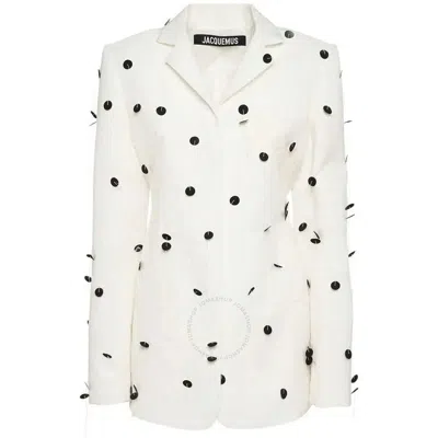 Jacquemus Le Veste Caraco Embroidered Polka Dot Belted Single Breasted Blazer In White