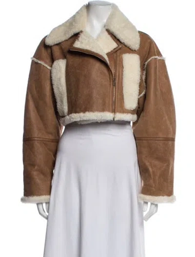 Pre-owned Jacquemus Lamb Fur Biker Jacket In Brown