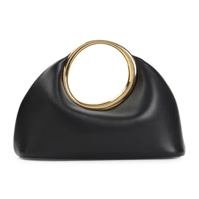Jacquemus Lambskin Handbag With Circular Handle And Spacious Interior In Black