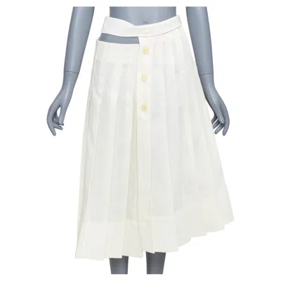 Pre-owned Jacquemus L'amour Cream Linen Asymmetric Pleated Cut Out Midi Skirt Fr38 M In White