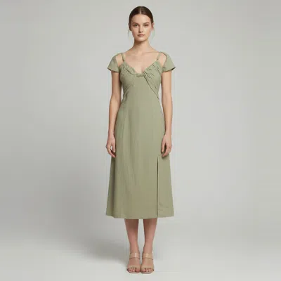 Pre-owned Jacquemus L'amour Sage Green Ruched Linen Blend Tovallo Dress M
