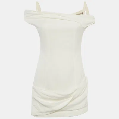 Pre-owned Jacquemus Lamour White Linen Off-shoulder Mini Dress S