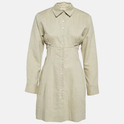 Pre-owned Jacquemus Lannee 97 Green Cotton And Linen Cut-out Shirt Dress S