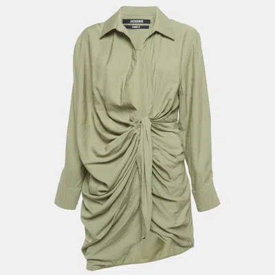 Pre-owned Jacquemus L'annee 97 Green Crepe Knotted Bahia Shirt Dress M