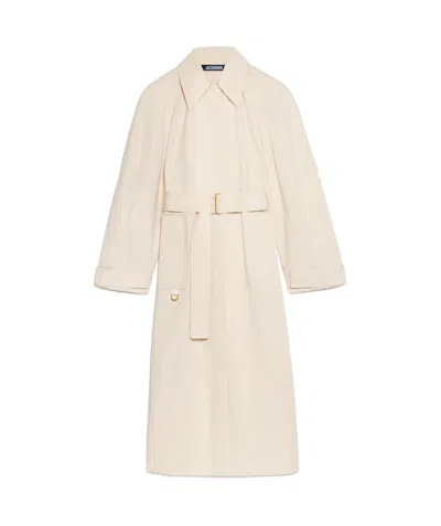 Jacquemus Lapel Long-sleeved Coat In Nude