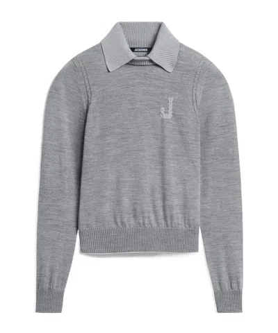 Jacquemus Lapel Long-sleeved Sweater In Gray