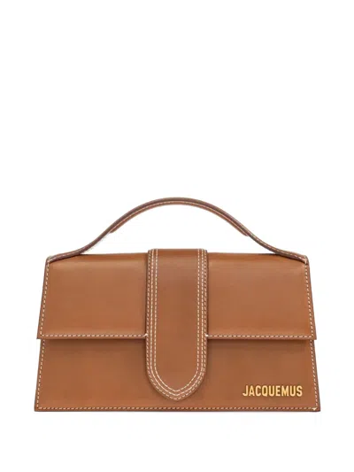 Jacquemus Large Le Bambino Contrast-stitched Tote Bag In Brown