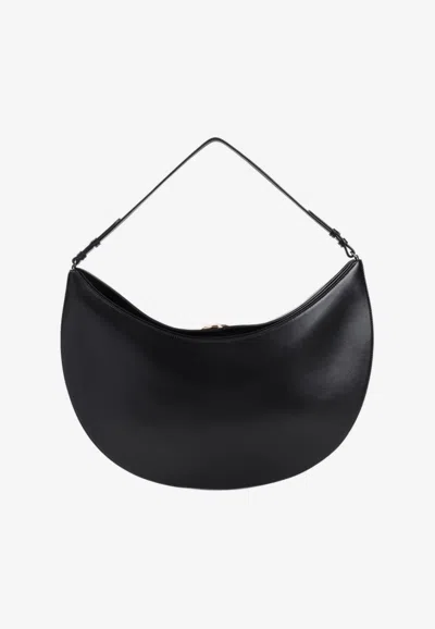 Jacquemus Large Ovalo Calf Leather Hobo Bag In Black