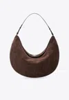 Jacquemus Large Ovalo Croc-embossed Suede Hobo Bag In Brown