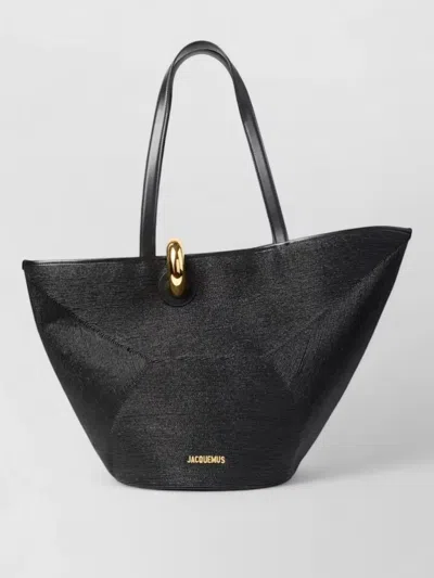 Jacquemus Large Tote Bag Gold Tone Hardware Top Handles In Black