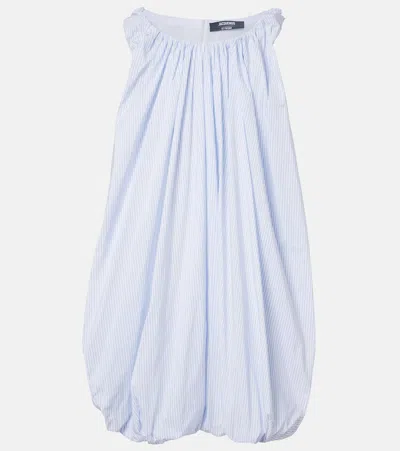 Jacquemus Lavande Gathered Striped Midi Dress In Blue