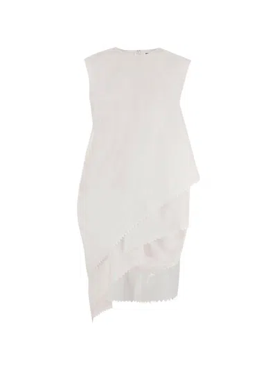 Jacquemus Asymmetric Draped Sleeveless Dress In White