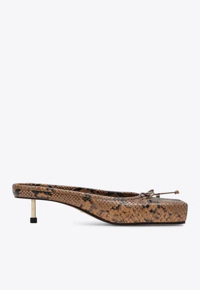 JACQUEMUS LE BALLET 35 PYTHON PRINT LEATHER SQUARE MULES