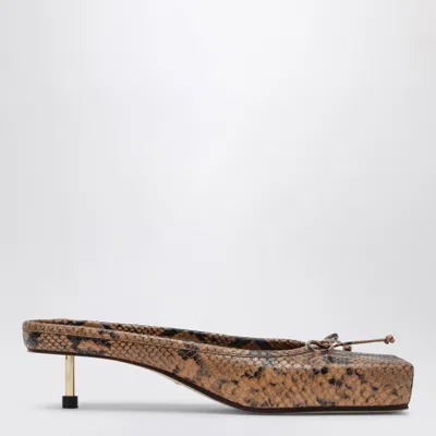 JACQUEMUS JACQUEMUS LE BALLET SQUARE MULE IN BROWN PYTHON EFFECT