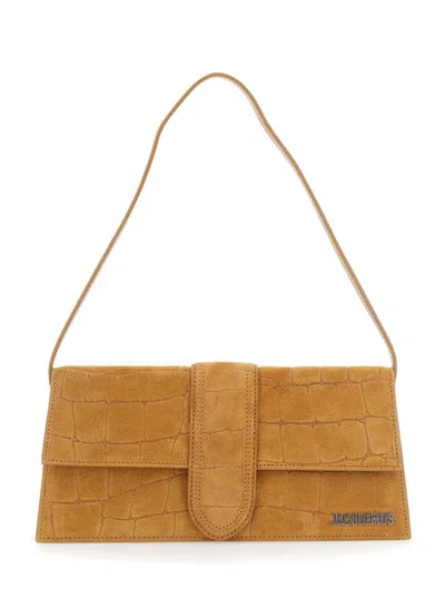 Jacquemus 'le Bambino' Beige Shoulder Bag With Logo Lettering On The Front And Embossed Crocodile Effect