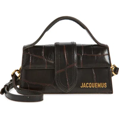Jacquemus Le Bambino Croc-embossed Leather Shoulder Bag In Black