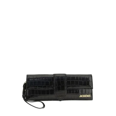Jacquemus Le Bambino Croc-effect Leather Clutch Bag In Black