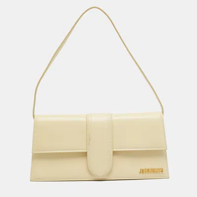 Pre-owned Jacquemus Le Bambino Long Cream Leather Bag In White