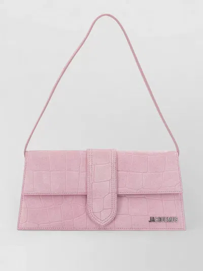 Jacquemus Le Bambino Long Crocodile Effect Shoulder Bag In Pink