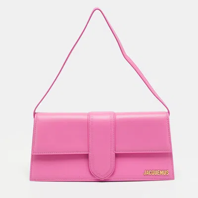 Pre-owned Jacquemus Le Bambino Long Neon Pink Leather Shoulder Bag