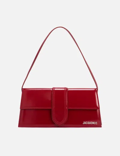 Jacquemus Cardinal Red Leather 'the Long Bambino' Handbag With Gold Logo Plaque