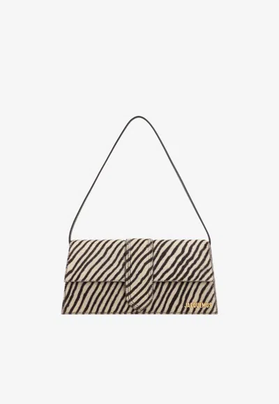 Jacquemus Le Bambino Long Shoulder Bag In Cow-hair Leather In Gray