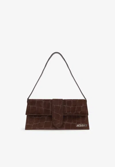 Jacquemus Le Bambino Long Shoulder Bag In Croc-embossed Leather In Brown